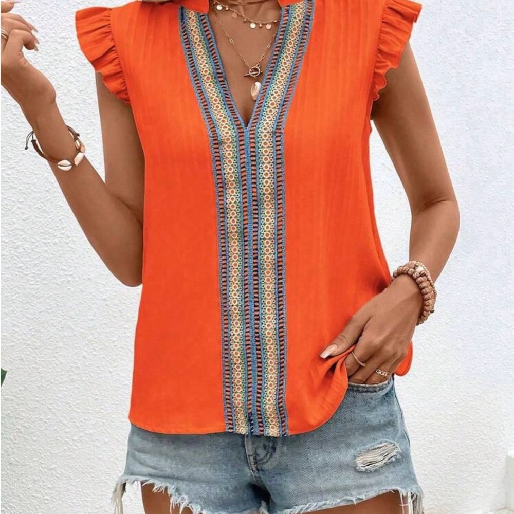 Sleeveless Top with Ruffle Orange Small NWT
